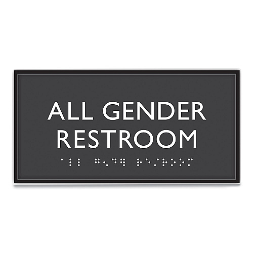 Headline ADA Sign, All Gender Restroom, Plastic, 4 x 4, Clear/White (69920)