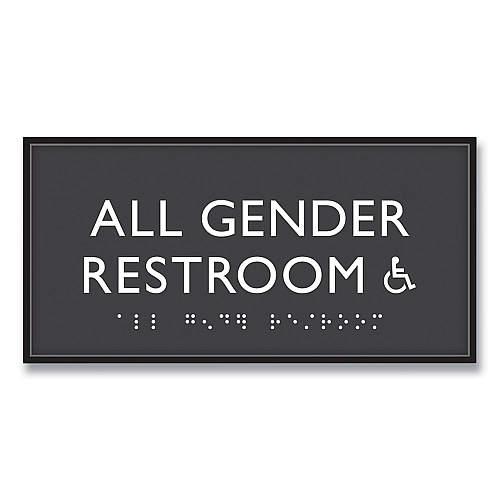 Headline ADA Sign, All Gender Restroom Accessible, Plastic, 4 x 4, Clear/White (69921)