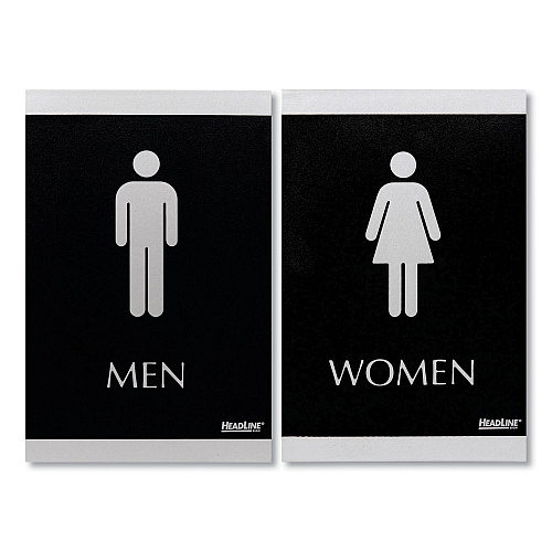 Headline Century Series Office Sign, Men; Women, 6 x 9, Black/Silver (4248)