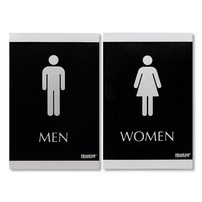 Headline Century Series Office Sign, Men; Women, 6 x 9, Black/Silver (4248)