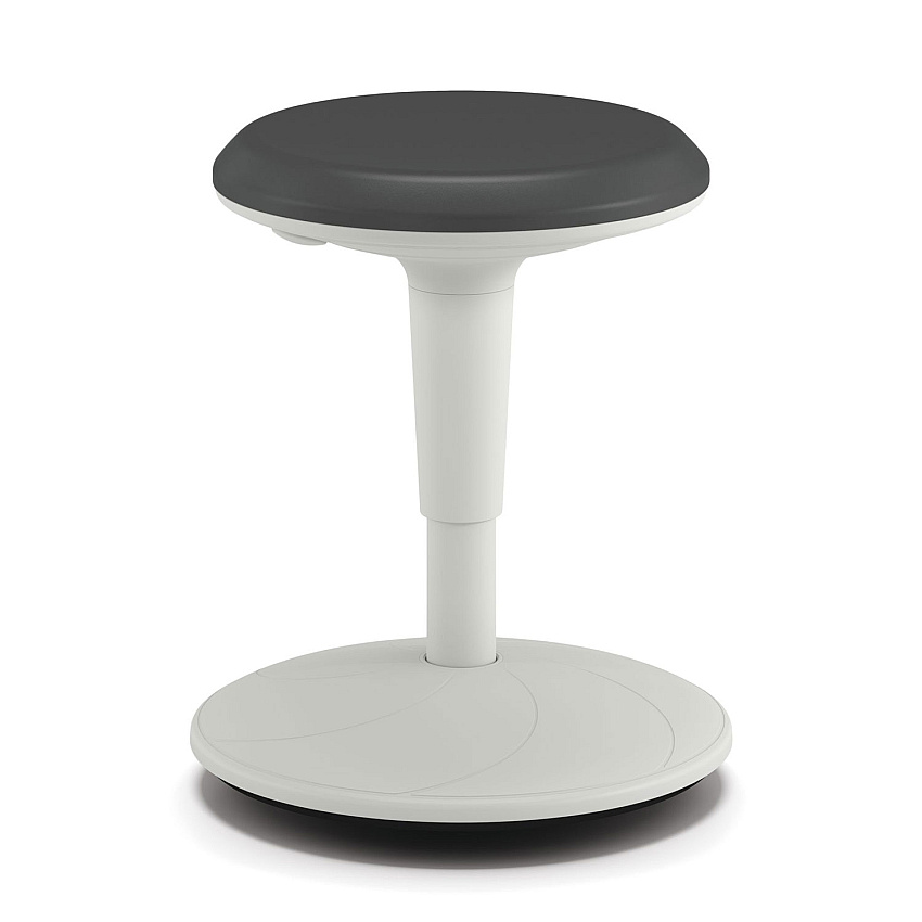 HON Revel Adjustable Height Fidget Stool, Backless, Supports Up to 250 lb, 13.75" to 18.5" Seat Height, Charcoal Seat, White Base (EFS01S)