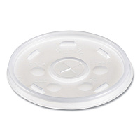 Dart Plastic Lids for Foam Cups, Bowls and Containers, Flat with Straw Slot, Fits 6-14 oz, Translucent, 100/Pack, 10 Packs/Carton (12SL)