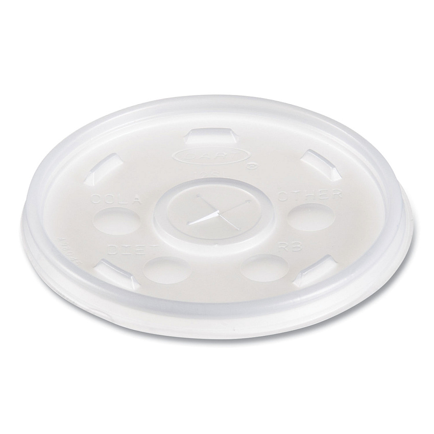 Dart Plastic Lids for Foam Cups, Bowls and Containers, Flat with Straw Slot, Fits 6-14 oz, Translucent, 100/Pack, 10 Packs/Carton (12SL)