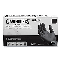 GloveWorks by AMMEX Nitrile Exam Gloves, Powder-Free, 6 mil, X-Large, Black, 100 Gloves/Box, 10 Boxes/Carton (GWBEN48100CT)
