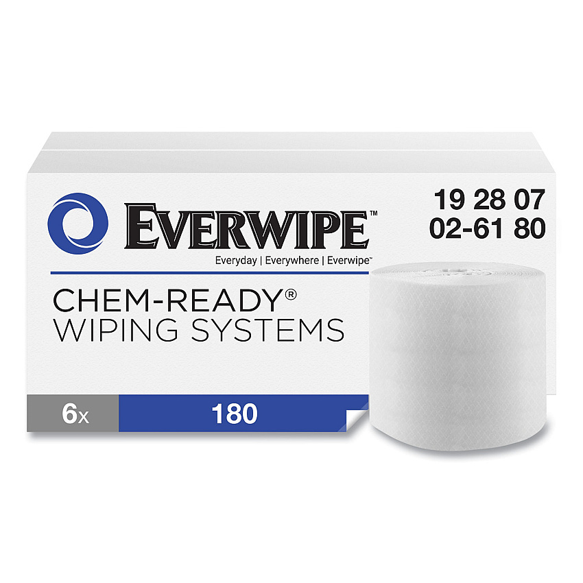Everwipe&reg; Chem-Ready Dry Wipes, White, 180 Wipes, 6 Rolls (192807)