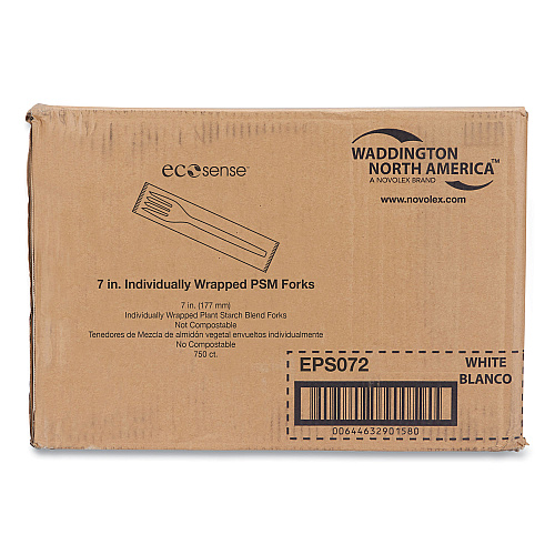 Ecosense Renewable Plant Starch Cutlery, Individually Wrapped, Fork, 7", 750/carton