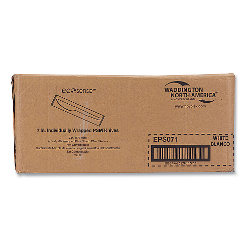 Ecosense Renewable Plant Starch Cutlery, Individually Wrapped, Knife, 7", 750/carton