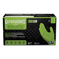 GloveWorks by AMMEX Heavy-Duty Industrial Nitrile Gloves, Powder-Free, 8 mil, Large, Green, 100 Gloves/Box, 10 Boxes/Carton (GWGN46100)