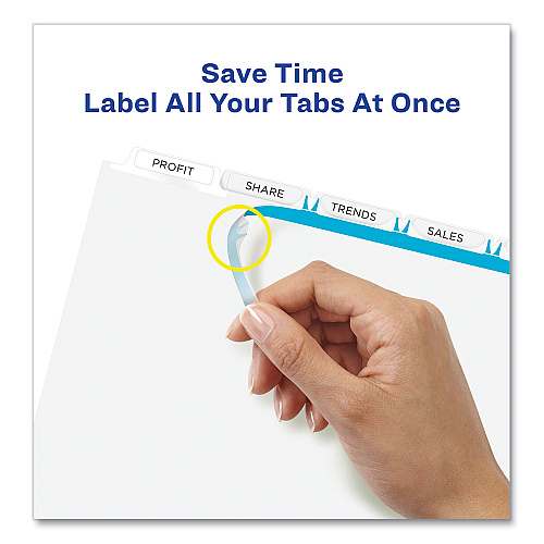 Avery Print and Apply Index Maker Clear Label Dividers, Extra Wide Tab, 5-Tab, White Tabs, 11.25 x 9.25, White, 1 Set (11438)