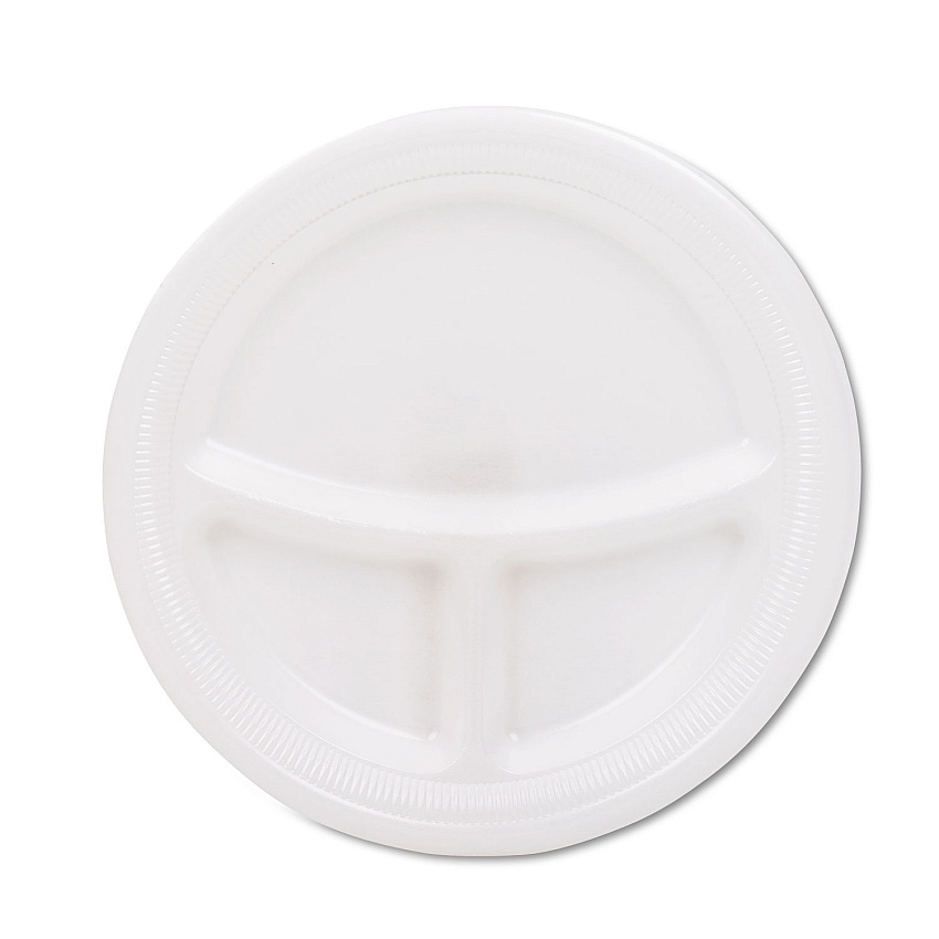 Dart Mediumweight Foam Plates, 3-Compartment Plate, 9" dia, White, 125/Pack (9CPWQRPK)