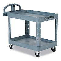 Rubbermaid Commercial BRUTE Heavy-Duty Ergo Handle Utility Cart, Plastic, Two Shelves, 500 lb Capacity, 25.5