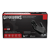 GloveWorks by AMMEX Industrial Nitrile Gloves, Powder-Free, 5 mil, Small, Black 100 Gloves/Box, 10 Boxes/Carton (GPNB42100CT)