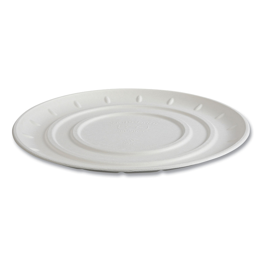 Vanguard Molded Fiber Pizza Tray, 14" Dia, White, Sugarcane, 50/carton