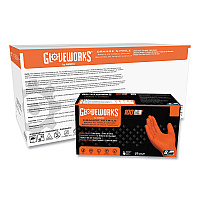 GloveWorks by AMMEX Heavy-Duty Industrial Gloves, Powder-Free, 8 mil, Large, Orange, 100 Gloves/Box, 10 Boxes/Carton (GWON46100CT)