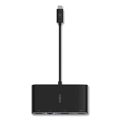 Belkin USB-C Multimedia Adapter, HDMI/Ethernet/USB-A/USB-C/VGA, 4.33", Black (AVC005BKBL)