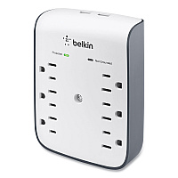 Belkin SurgePlus USB Wall Mount Charger, 6 AC Outlets/2 USB Ports, 900 J, White/Black (BSV602TT)
