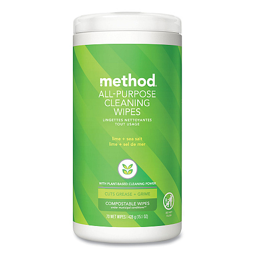 Method All Purpose Cleaning Wipes, 1 Ply, Lime and Sea Salt, White, 70/Canister, 6/Carton (338525)