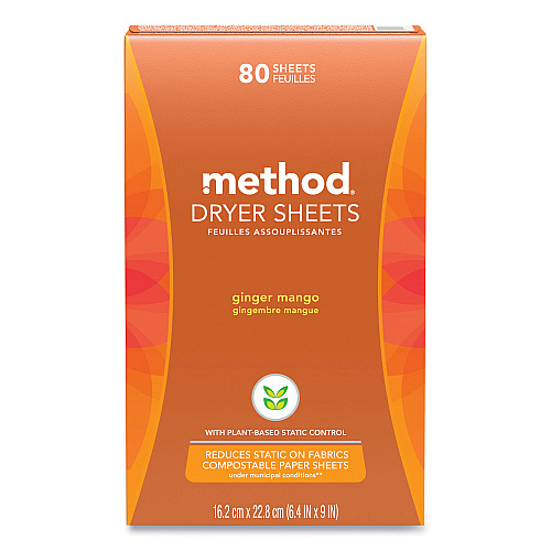 Method Dryer Sheets, Ginger Mango, 80/Box, 6 Boxes/Carton (318049)