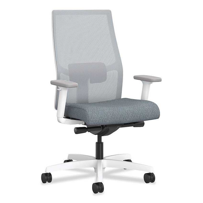 HON Ignition 2.0 4-Way Stretch Mid-Back Task Chair, Supports 300 lb, 17" to 21" Seat Height, Basalt Seat, Fog Back, White Base (I2M2AFA25RDW)