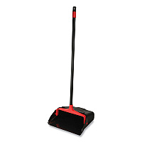 O-Cedar Maxi-Plus Lobby Dust Pan with Rear Wheels, 13 x 35, 30" Handle, Plastic, Black, 6/Carton (96208CT)