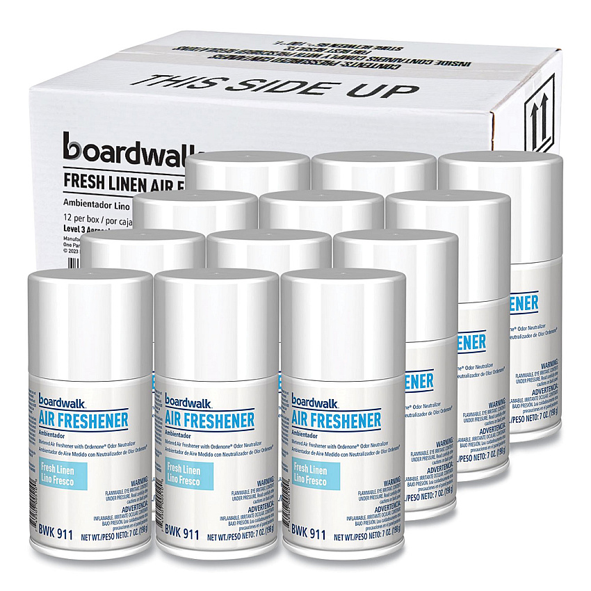 Boardwalk Metered Air Freshener Refill, Fresh Linen Scent Refill, 7 oz Aerosol Can, 12/Carton (BWK911)