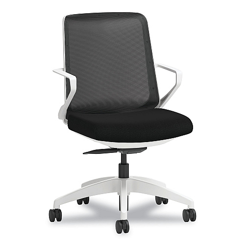 HON Cliq Office Chair, Supports Up to 300 lb, 17" to 22" Seat Height, Black Seat, Black Back, White Base (CLQIMCU10DW)