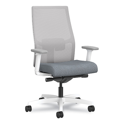 HON Ignition 2.0 4-Way Stretch Mid-Back Mesh Task Chair, Black Adjustable Lumbar Support, Basalt Seat, Fog Back, White Base (I2MM2AFA25BX)