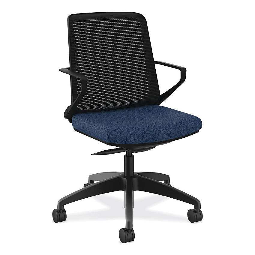 HON Cliq Office Chair, Supports Up to 300 lb, 17" to 22" Seat Height, Navy Seat, Black Back, Black Base (CLQIMAPX13T)