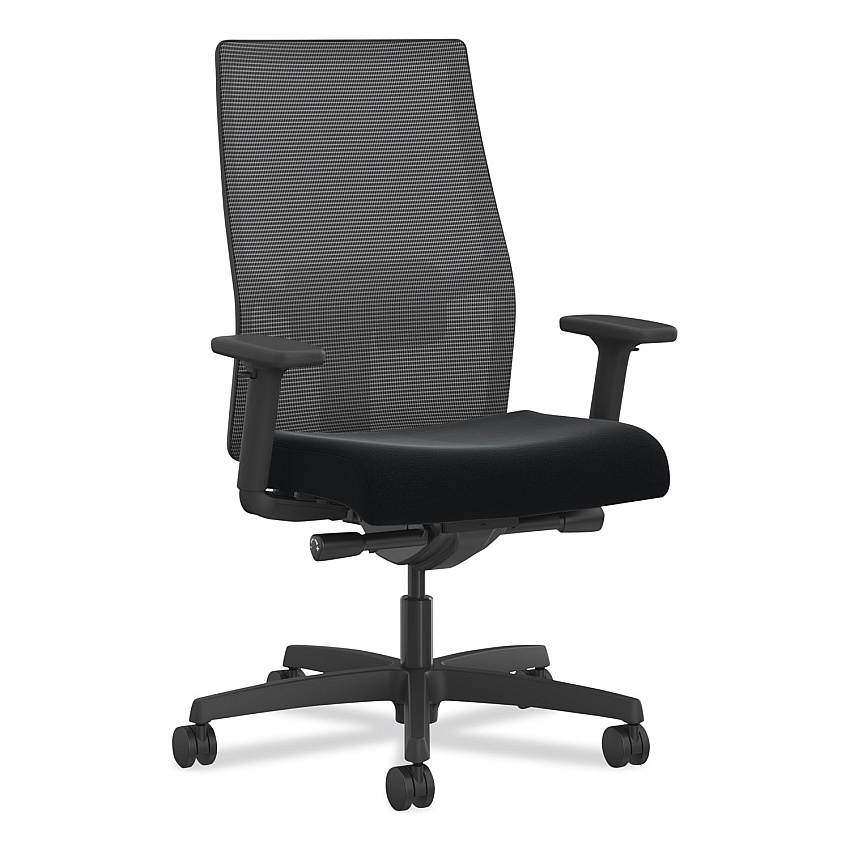 HON Ignition 2.0 4-Way Stretch Mid-Back Task Chair, Green Adjustable Lumbar Support, Black Seat, Black Back, Black Base (I2MM2AMC10KT)