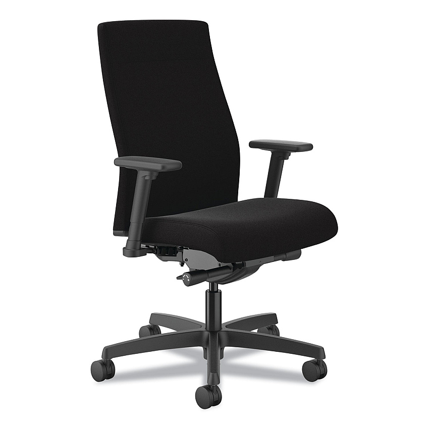 HON Ignition 2.0 Upholstered Mid-Back Task Chair, 17" to 21.5" Seat Height, Black Fabric Seat/Back (I2U2AHCU10TK)