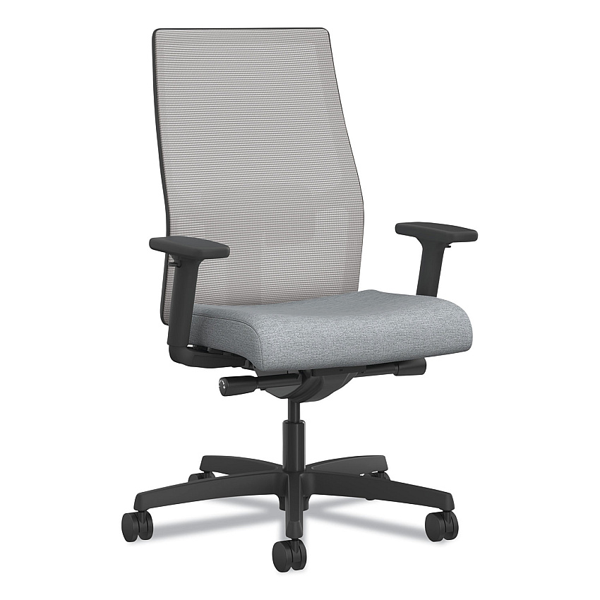 HON Ignition 2.0 4-Way Stretch Mid-Back Mesh Task Chair, White Adjustable Lumbar Support, Cloud Seat, Fog Back, White Base (I2MM2AFH18BT)