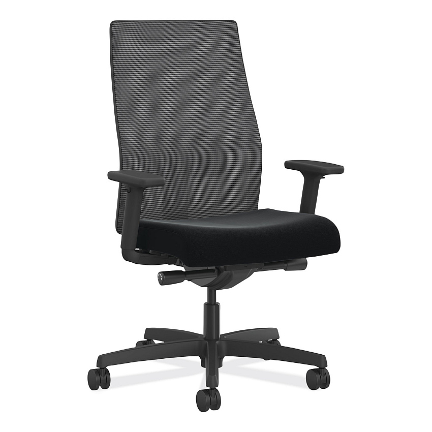 HON Ignition 2.0 4-Way Stretch Mid-Back Mesh Task Chair, Red Adjustable Lumbar Support, Black (I2MM2AMC10YT)