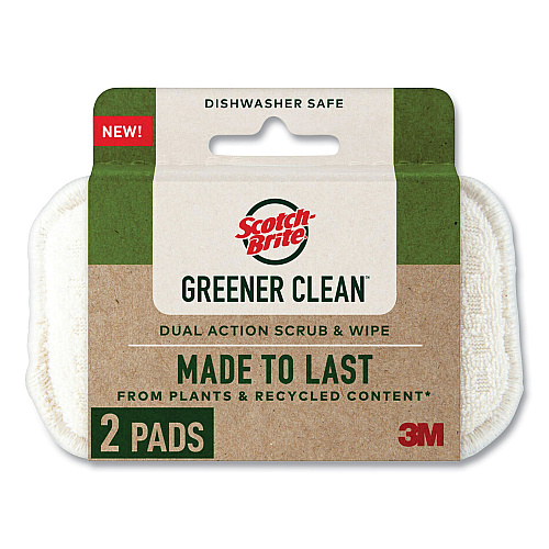 Scotch-Brite Greener Clean Dual Action Scrub and Wipe, 2.8 x 4.7, 0.7" Thick, White, 2/Pack (927732SW)