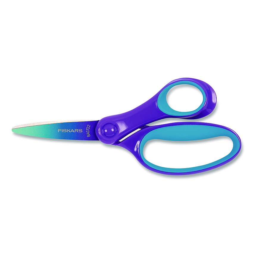Fiskars Big Kid Ombre Scissors, Pointed Tip, 7.5" Long, 3.5" Cut Length, Straight Purple/Turquoise Handle (1067127)