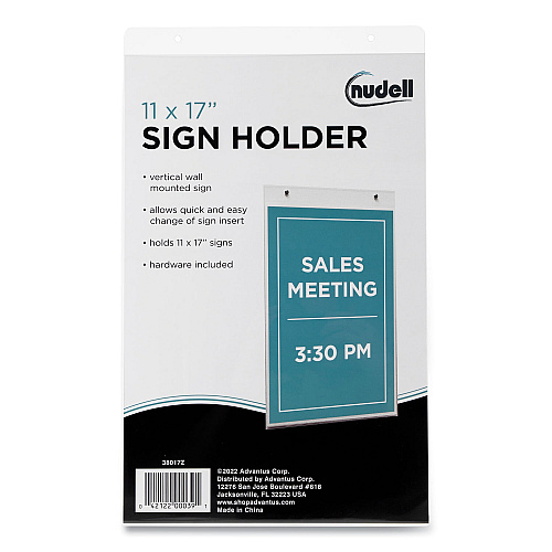 NuDell Clear Plastic Vertical-Orientation Wall Sign Holder with Mounting Screws, Quick-Change Insert System, 11 x 17 Insert (38017Z)
