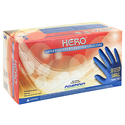 Hero Latex Pwdfree 14 Mil Extended Cuff Exam Gloves Blue Sm, Case Of 500 (HER002)