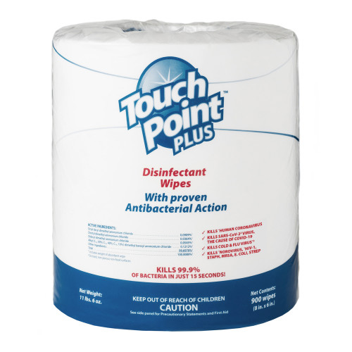 Touch Point Plus Disinfectant Wipes Large Roll, 8"x6", 900 Wipes/roll - Case Of 2 Rolls (WD900)