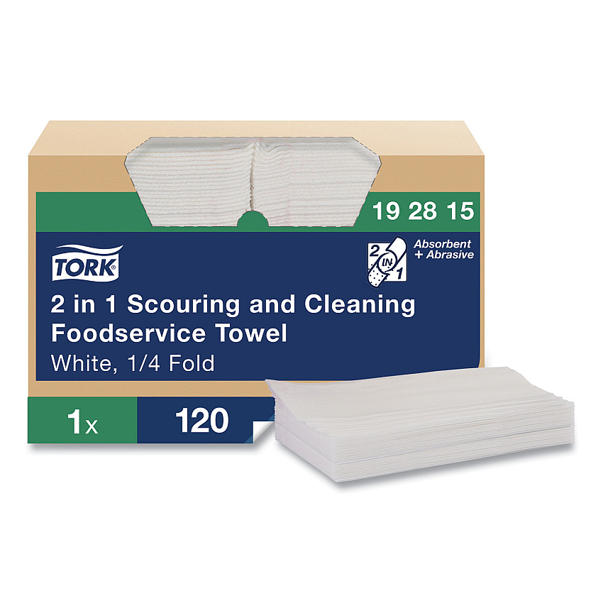 Tork&reg; 2-in-1 Scour and Cleaning Towel, 1-Ply, 1/4 Fold, 120 Towels (192815)