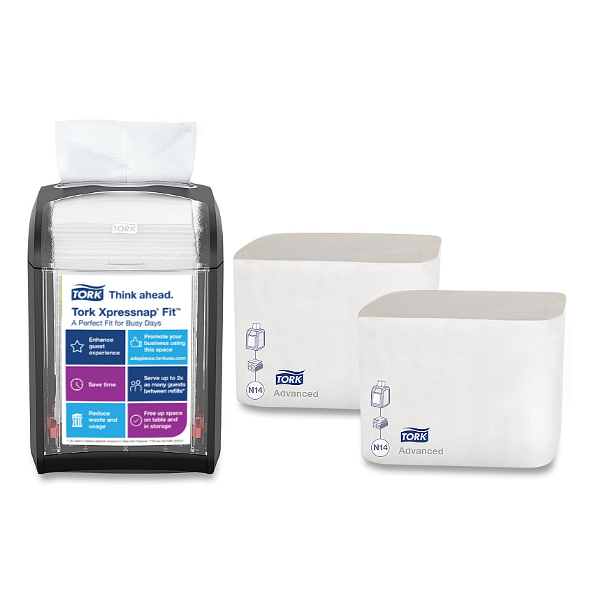 Tork&reg; Xpressnap Fit N4 Starter Pack with 2 Napkin Bundles, Black (800723)