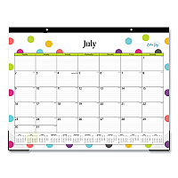 Blue Sky Teacher Dots Academic Desk Pad, 22 x 17, Black Binding, Clear Corners, 12-Month (July to June): 2025 to 2026 (105496)