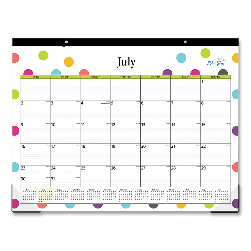 Blue Sky Teacher Dots Academic Desk Pad, 22 x 17, Black Binding, Clear Corners, 12-Month (July to June): 2025 to 2026 (105496)
