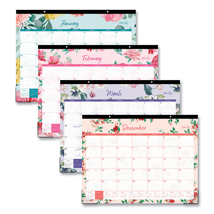 Blue Sky Reflections Desk Pad Calendar, Floral Artwork, 22 x 17, Assorted Sheet Colors, Black Binding, 12-Month (Jan to Dec): 2026 (117886)