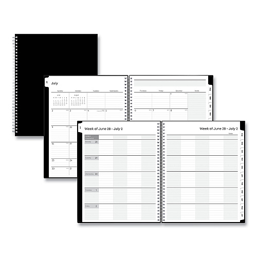 Blue Sky Teacher's Solid Black Weekly/Monthly Lesson Planner, 9 Classes, 11 x 8.5 Sheets, 12-Month (July to June), 2025 to 2026 (134433)