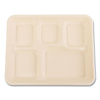 Boardwalk&reg; Bagasse Food Tray, 5-Comp, 8.26 x 10.9, White, 500/CT (BWKTRAY128NPFA)