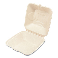Boardwalk&reg; Bagasse Food Containers, 1-Comp, 6 x 6, White, 500/CT (BWKHINGE66NPFA)