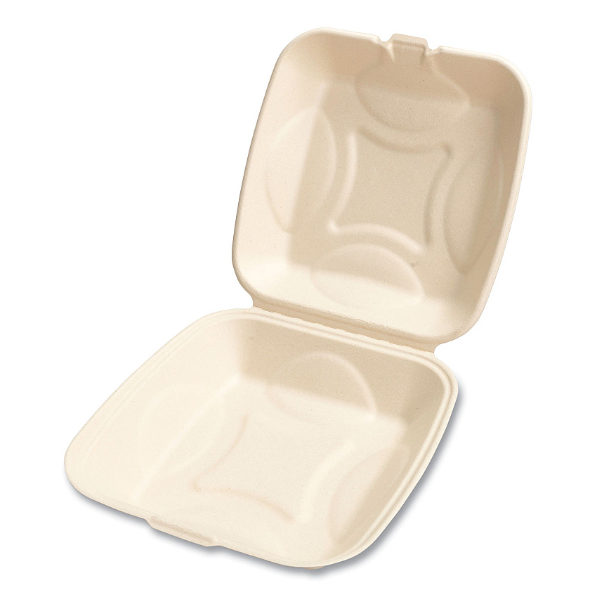 Boardwalk&reg; Bagasse Food Containers, 1-Comp, 9 x 9, Wht, 200/CT (BWKHNGE991CNPFA)