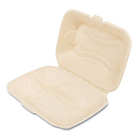 Boardwalk&reg; Bagasse Hinged Lid Containers, 1-Comp, White, 250/CT (BWKHINGE96NPFA)