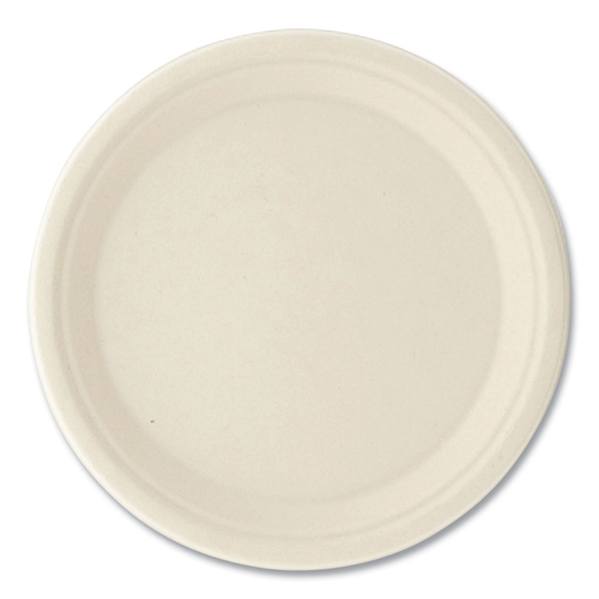 Boardwalk&reg; Bagasse PFAS-Free Plate, 10" dia, White, 500/Carton (BWKPLATE10NPFA)
