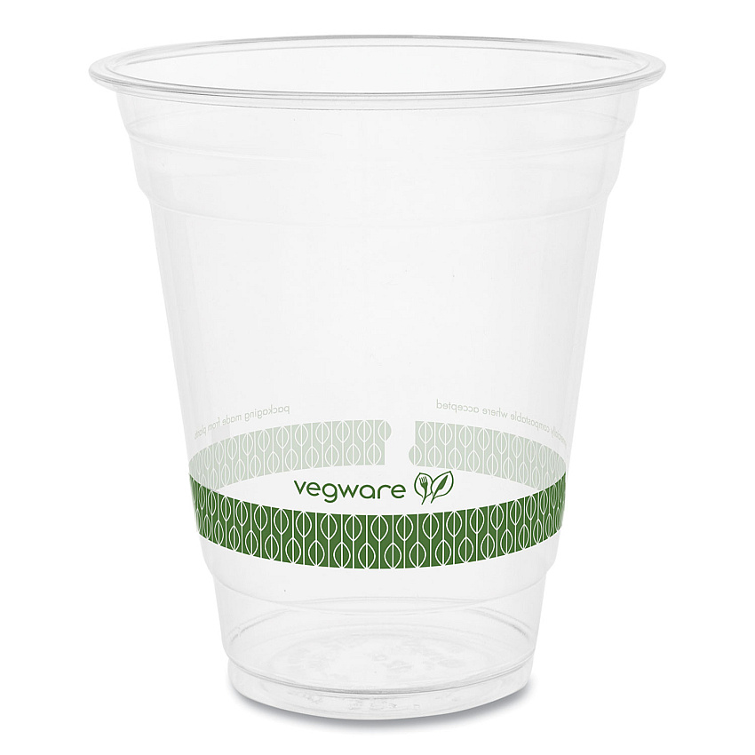 Vegware 96-Series Cold Cup, Compostable, 12 oz, Clear/Green, 1,000/Carton (R360YG)