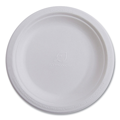 Eco-Products Renewable Sugarcane Plates, 10" dia, Natural White, 500/Carton (EPP005)